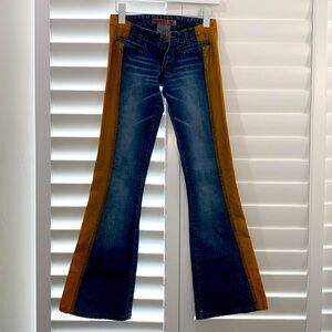 Vintage Parasuco wide leg,low rise denim with faux leather side panels